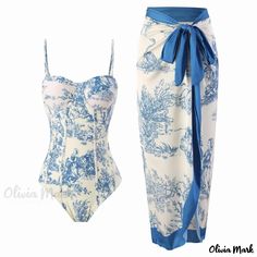 Olivia Mark - Two-Piece Set of Vintage Strap-Tightened Full Body Swimsuit and Sun Protection Long Skirt With Hard Case, Ideal for Swimming, Perfect for Fashion-conscious Customers Vintage Inspired Swimwear, Full Body Swimsuit, Swimsuit With Cover Up, Elegant Swimwear, Strap Bodysuit, High Neck Swimsuits, Coverup Skirt, Two Piece Swimwear, Swimwear Sets