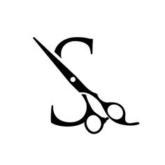 tesoura inicial Hair Salon Logo Graphics, Hair Studio Logo, Barber Logo Design, Barber Logo, Scissors Design, Sewing Logo