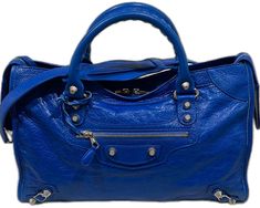 Designer Blue Shoulder Bag For Shopping, Designer Blue Shoulder Bag With Branded Hardware, Designer Blue Shoulder Bag With Silver-tone Hardware, Designer Blue Shoulder Bag With Palladium Hardware, Bags Balenciaga, Balenciaga Bag, Silver Hardware, Balenciaga, Color Blue