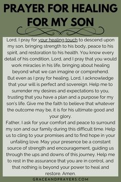 a prayer card with the words prayer for praying for my son