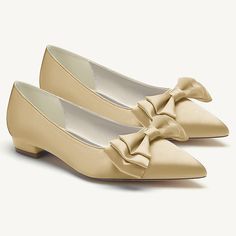 Category:Flats,Wedding Shoes; Upper Materials:Satin; Embellishment:Bowknot; Heel Type:Low Heel; Gender:Women's; Toe Shape:Pointed Toe; Style:Elegant; Heel Height(inch):<1; Outsole Materials:Rubber; Occasion:Party; Listing Date:03/27/2024 Cream Kitten Heels With 4-inch Heel For Evening, Champagne Heels With 4-inch Pointed Toe, Flat Dress Shoes, Wedding Shoes Flats, Wedding Flats, Wedding Dress Shoes, Womens Wedding Shoes, Low Heels, Shoes Online