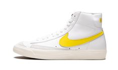 Nike Blazer Mid 77 Yellow, Nike Mid 77, Nike Mid Blazer, Nike Lifestyle Shoes, Nike Leather, Yellow Nikes, Yellow Blazer, Nike Blazer Mid 77, Nike Blazer Mid