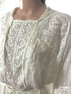 True vintage Edwardian 1900s embroidered dress : skirt and top M, 29" waist | eBay Elegant Chikankari Embroidered Top For Wedding, Elegant Summer Top With Chikankari Embroidery, Elegant Summer Chikankari Embroidered Top, Elegant Chikankari Embroidered Top For Summer, Tunic Wedding Dress With Intricate Embroidery, Elegant Embroidered Top For Summer Wedding, Elegant Lace Top With Floral Embroidery, Intricate Embroidery Tunic Wedding Dress, Wedding Tunic Dress With Intricate Embroidery