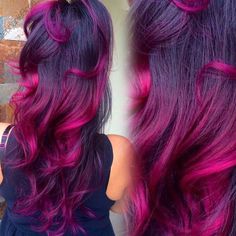 Fusha Hair Color, Magenta Hair With Dark Roots, Dark Fuchsia Hair, Purple And Magenta Hair, Dark Purple And Magenta Hair, Purple Fuschia Hair, Fuschia Hair Magenta, Muted Magenta Hair, Change Up Your Look