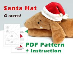 a stuffed animal with a santa hat on it's head and instructions for sewing