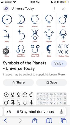 an iphone screen showing the symbols for different types of zodiacs and astrological signs