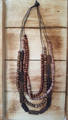 Wood Bead Necklace, Beaded Rope, Wooden Necklace, Recycled Jewelry, Wood Necklace, Homemade Jewelry, Layered Design, Pretty Necklaces, Layered Jewelry