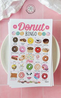 a donut bingo game on a plate