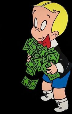 a cartoon character holding money in his hands