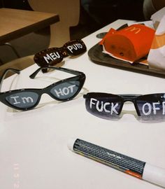 three pairs of sunglasses that say i'm hot off the shelf and new pivot