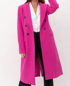 Pink Trench Coat - Fason De Viv Pink Coat Outfit, Mid Length Coat, Knee Length Jacket, Hot Pink Fashion, Pink Trench Coat, Trench Coat Outfit, Outfit Primavera, Double Breasted Trench Coat, Paris Outfits