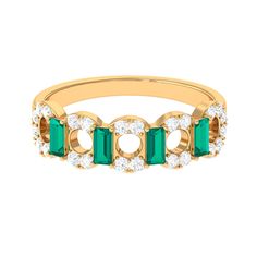 Product Details Radiate allure with this Art Deco Half Eternity Ring adorned with Emerald and diamond gemstones, a symbol of eternal elegance and sophistication. Product Information SKU SHP-RINGS032222396 Weight 2.80 gm (Approximate) EMERALD INFORMATION No.of Stones 4 Pieces Total Weight 0.48 Carat (Approximate) Dimension(approx) Baguette-2X4 mm-4 Pcs Color Green Cut Brilliant Shape Baguette Setting Type Prong-Setting Quality Grade AAA DIAMOND INFORMATION No.of Stones 24 Pieces Total Weight 0.60 Elegant Green Diamond Eternity Band, Classic Green Gemstone Eternity Band, Green Gemstone Eternity Band Fine Jewelry, Green Gemstone Eternity Band For Promise, Elegant Green Eternity Band For May Birthstone, Elegant Green May Birthstone Eternity Band, Green Diamond Eternity Band With Prong Setting, Classic Green Halo Ring With Diamond Accents, Green Emerald Ring With Round Diamond Band