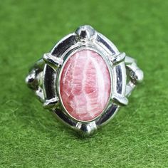 Size 9, Vintage sterling silver ring, handmade filigree 925 ring with pink Rhodochrosite, stamped 925 Pink Rhodochrosite, Vintage Sterling Silver Rings, 925 Ring, Ring Handmade, Solitaire Ring, Sterling Silber, Vintage Sterling Silver, Sterling Silver Ring, Silver Ring