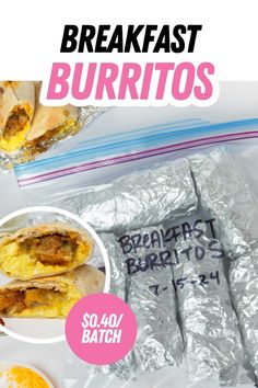 the breakfast burritos are packed and ready to be eaten