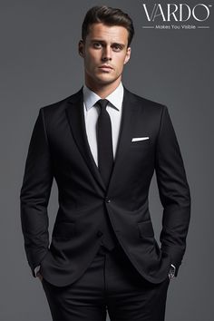 Black Suits For Men Classy, How To Style A Black Suit Men, Black Suit And Tie Men, Black Suit Men Formal Classy, Men’s Black Suit, Suits For Men, Black Suit Groomsmen, Black Suits For Men, Suit And Tie Men