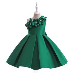 Girls Party Dresses 6 Colors 110cm-150cm Christmas Kids Dress Ball Gown Green Satin Skirt Piano Dress For Girls Wedding, Green Satin Skirt, Summer Ball, Christmas Princess, Baby Boy Coat, Bow Birthday, Summer Bridesmaid Dresses, Dress Ball Gown, Princess Kids