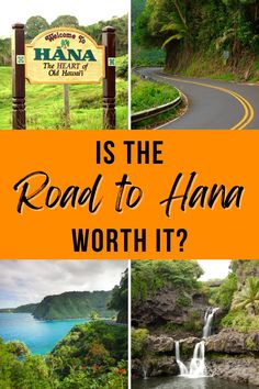 the road to hana is shown in this collage