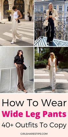 Fashion Outfits Wide Leg Pants, Wide Leg Elegant Outfit, Loose Leg Pants Outfit, Blazers With Wide Leg Pants, Shirts With Wide Leg Pants, Loose Pants Work Outfit, Beige Wide Leg Pants Outfit Work, Wide Long Pants Outfit, Tops To Wear With Wide Leg Trousers