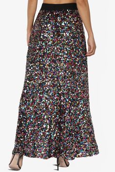 Indulge in the allure of our Sparkly Sequin Maxi Skirt—where glamour meets comfort. The Elastic High Waist and A-Line silhouette long skirt make it a party essential.Shine with confidence in this long, dazzling piece.Perfect for parties, gatherings, or a night out on the town, this skirt is the epitome of timeless chic. Shimmering sequin embellishments Elastic high waist for comfort, lightweight material makes it suitable for various seasons Pull on closure, A-line silhouette Perfect for festive Glamorous Floor-length Skirt For Night Out, Spring Party Lined Maxi Skirt, Party Maxi Skirt With Lining, Long Skirt For Gala Party Season, Chic Tiered Maxi Skirt For Party, Floor-length Party Bottoms For Spring, Long Skirt For Gala During Party Season, Long Skirt For Prom And Party Season, Long Skirt For Cocktail And Party Season