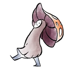 a drawing of a bird with its head in the shape of a shell, running