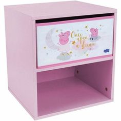 a pink children's night stand with peppa pig on it and stars in the sky