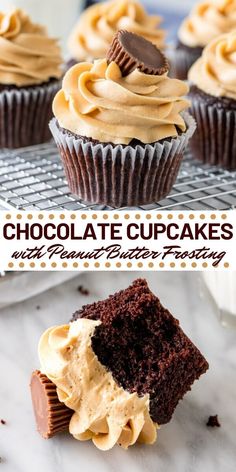 chocolate cupcakes with peanut butter frosting on top