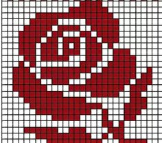 a cross stitch pattern with a red rose