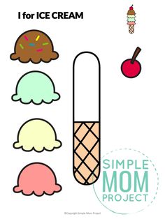 an ice cream clip art project for kids to use in their crafts and projects, including the letter i