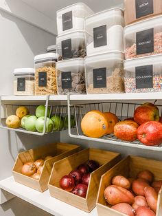 shelves filled with lots of different types of fruit