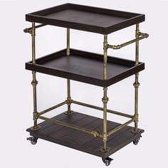 three tiered serving cart with brass accents