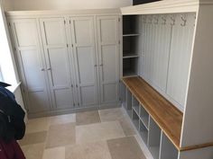 a room that has some white cabinets in it