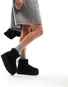 UGG Classic mini platform boots in black | ASOS Platform Boot Outfit, Ugg Classic Mini Platform, Uggs Outfit Winter, Platform Outfit, Mountain Wear, Ugg Mini, Black Uggs, Ugg Classic Mini, Uggs Outfit