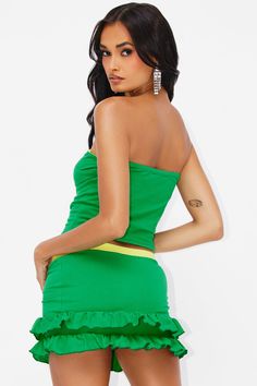 Available In Green. Skirt Set Tube Top Strapless Tie Front Detail Contrast Trim "Brazil" Graphic Mini Skirt Elastic Waistband Ruffle Detail Stretch 12" Length Disclaimer: Due To The Screen Printing Process A Difference In Saturation May Occur. Each Garment Is Unique. Self & Contrast: 95% Cotton 5% Spandex Imported | Brazil Love Story Skirt Set in Green size Medium by Fashion Nova Fitted Green Strapless Tube Top, Stretch Bandeau Skirt For Party, Green Strapless Tube Top For Night Out, Fitted Green Mini Tube Top, Green Fitted Mini Tube Top, Trendy Green Strapless Tube Top, Green Fitted Mini Length Tube Top, Green Bandeau Tube Top For Night Out, Spring Bandeau Party Skirt