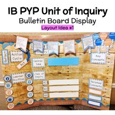 a bulletin board with words and pictures on it that say, i b p yp unit of inquiry