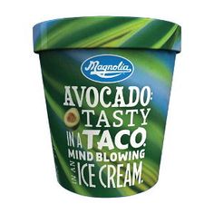 an ice cream cup with the words avocado tasty in it