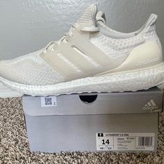 I Have A Pair Of Brand New New Adidas Ultraboost 5.0 Dna Chalk White Gz0444 Men Sz.14. Due To Lighting Shoes Seems A Little Lighter/Darker Uncertain Pictures.. Cream Running Shoes With Boost Midsole And Round Toe, Cream High-top Running Shoes With Boost Midsole, Sporty Cream Running Shoes With Boost Midsole, Cream Running Shoes With Boost Midsole For Jogging, Cream Running Shoes With Branded Insole, Adidas Running Shoes With Boost Midsole And White Sole, Cream Running Shoes With Boost Midsole For Light Sports, Adidas Ultra Boost 20, Adidas Nmd R2