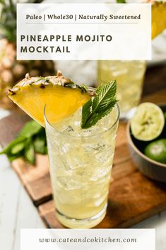 Pineapple Mint Mojito, Pineapple Mint Mocktail, Pineapple Mojito Mocktail, Paleo Mocktails Non Alcoholic, Pineapple Mocktail Recipe, Whole 30 Mocktail Recipes, Paleo Mocktail, Pineapple Mocktails, Healthy Mocktail