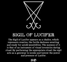 the sigil of lucifier is shown in this black and white poster with an inverted symbol