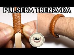 two pictures with the words pulsera trenzada on them and an image of a hand holding a leather bracelet