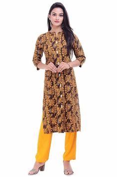 RAJMANDIRFABRICS Women's Rayon Printed Kurti (Mustard) Ethnic Wears, Stylish Kurtis, Pakistani Clothes, Printed Kurti, Lawn Suits