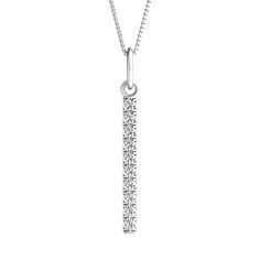 Trending vertical bar diamond pendant features 0.30 carat total weight come set in classic 14k white gold metal. The stick style pendant necklace comes with a matching 18-inch cable chain which is adjustable to 16 inch and secures with a spring ring clasp. Black Diamond Pendant, Black Diamond Studs, Halo Diamond Earrings, Solitaire Diamond Pendant, Colored Diamond Rings, Vertical Bar, Gold Rings Fashion, Halo Earrings, Diamond Education