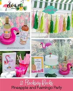 flamingo themed birthday party with pink and green decorations