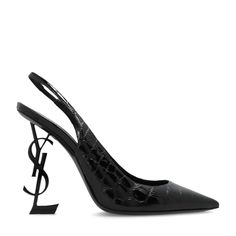 Saint Laurent Opyum Cassandre Croc Embossed Slingback Heels Sz 40 Black. Made Of Patent Leather With A Pointed-Toe Silhouette, And A Ysl Logo-Shaped Heel. Comes New In Box With Dustbags, Authenticity Cards And All Packaging. Reg Price $1390 My Price $895 Designer Slingback Heels With Sculpted Heel, Designer Slingback Pumps With Sculpted Heel, Designer Slingback Heels With 4-inch Heel, Designer Slingback Heels With Padded Heel, Luxury Black Slingback Pumps With Reinforced Heel, Ysl Logo, Slingback Heels, Saint Laurent Shoes, Slingback Heel