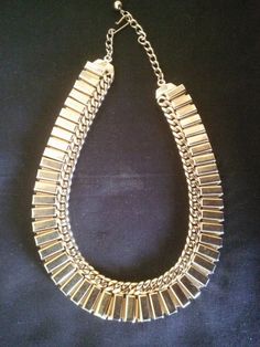 Vintage gold necklace - Gold Metal Chain Necklace.  Nice Condition.  16" long (a bit adjustable) x 3/4" wide.7 Metal Chain Necklace, Vintage Gold Necklace, Vintage Jewlery, Color Necklace, Metal Necklace, Long A, Gold Tone Necklace, Necklace Vintage, 1950s Vintage