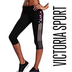 Victoria’s Secret Sport Knockout Crop Leggings Black With Vsx Print Size Xs. New Without Tags. 77% Polyamide, 23% Lycra Elastane. Flat Lay Approx. Measurements: 11.5” Waist, 16.5” Inseam, 5.25” Leg Opening. Victoria's Secret Stretch Sports Bottoms, Victoria's Secret Stretch Bottoms For Sports, Victoria's Secret Stretch Workout Pants, Victoria's Secret Black Stretch Activewear, Black Stretch Activewear From Victoria's Secret, Black Stretch Activewear By Victoria's Secret, Black Hoodie Women, Vsx Sport, Crop Leggings