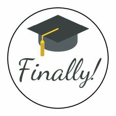 a black and white graduation cap with the word finally on it's center circle