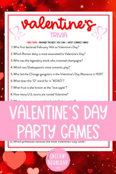 valentine's day party game with hearts on it and the words valentine's day written