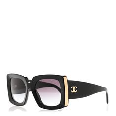 This is an authentic pair of CHANEL Acetate Rectangle Sunglasses 5435 in Black. These stylish sunglasses feature black rectangular frames with black lenses, gold accents at the sides of the frame, and small gold CCs at the hinges. Rectangle Sunglasses, Stylish Sunglasses, The Frame, Gold Accents, Hinges, Lenses, Chanel, Sunglasses, Frame