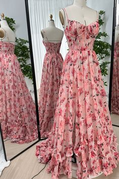 Floral Chiffon Dress, Red Gowns, Dresses Ideas, Chiffon Prom Dress, Floral Chiffon, Tea Length, Fancy Dresses, Fall Dresses, Dream Dress