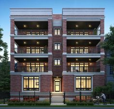 an artist's rendering of a two story brick apartment building with balconies